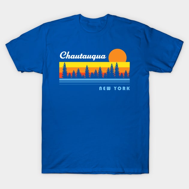 Chautauqua Lake New York NY Retro Sunset Fishing T-Shirt by PodDesignShop